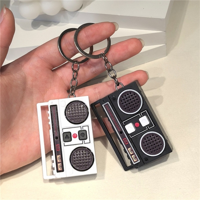pvc+metal retro mini radio keychain pendant