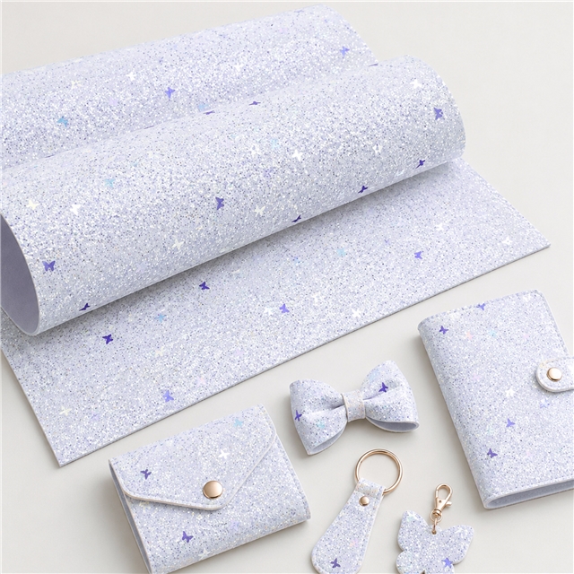 synthetic leather chunky glitter sequins butterfly faux leather 