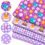 purple geometric flower animal series polyester cotton fabric set (4 pcs/set)