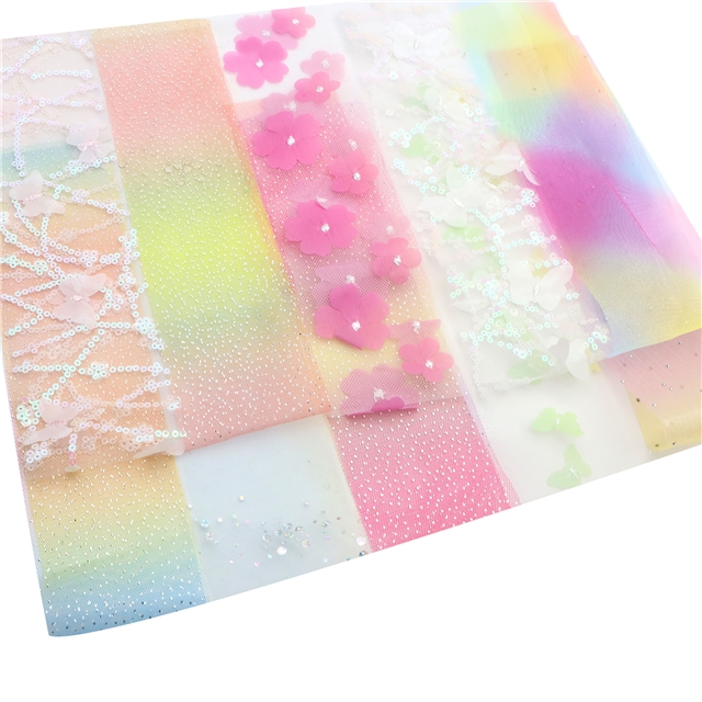 colorful gradient flowers  butterflies series mesh sliced fabric set (10 styles/set,each size:6.3*50cm(2-1/2*19.7