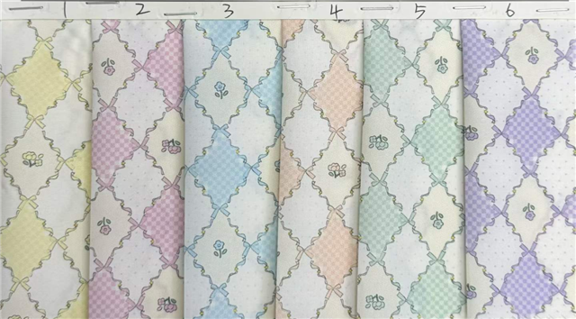 diamond shaped small floral fragments printed polyester fabric
