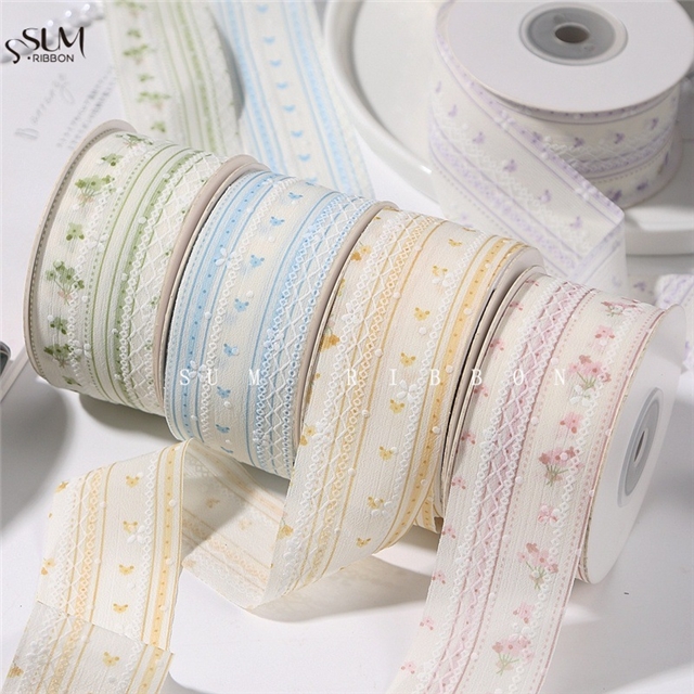 stripe single sided flora bump texture dot ribbon