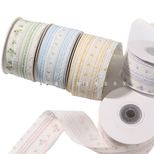 stripe single sided flora bump texture dot ribbon