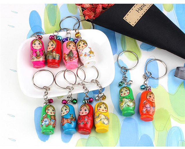 wooden mixed wooden russian nesting doll keychain pendant