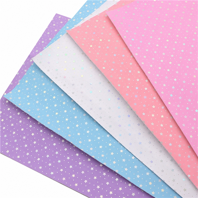 synthetic leather laser silver hot stamping star faux leather 