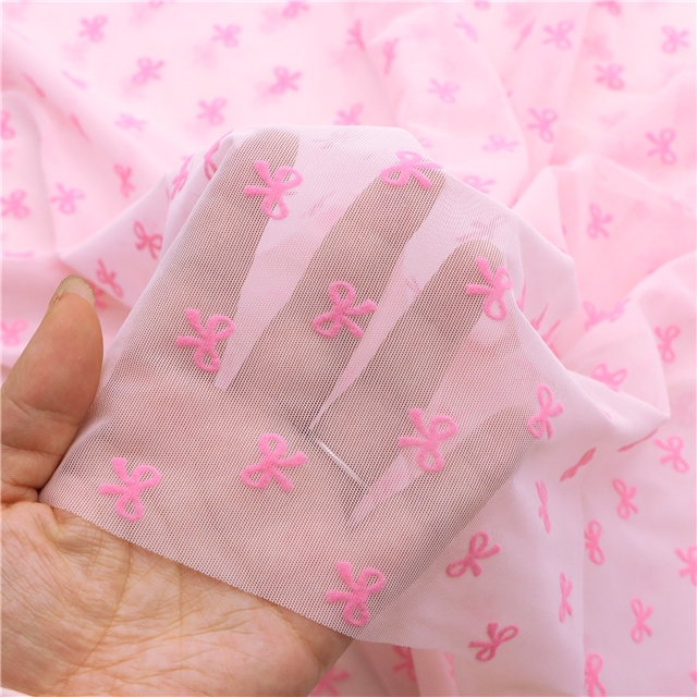90% polyamide and 10% spandex 4 way velvet bow mesh fabric