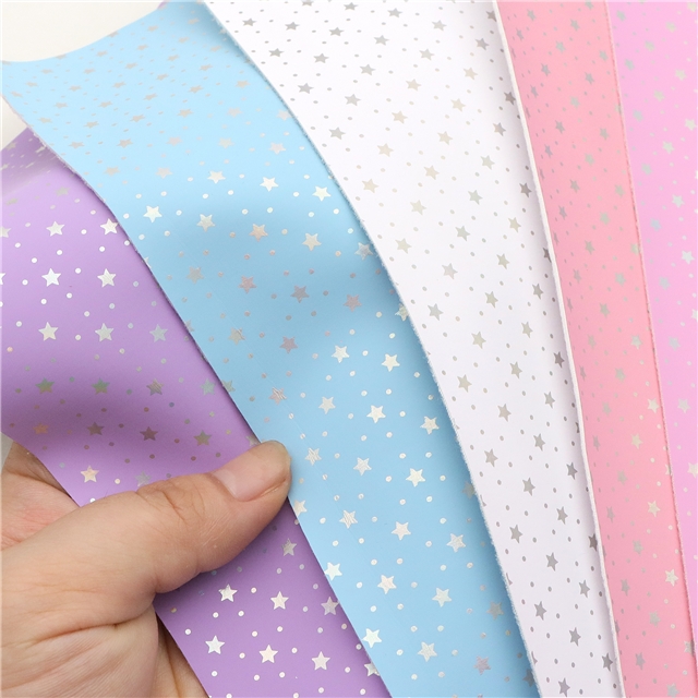 synthetic leather laser silver hot stamping star faux leather 