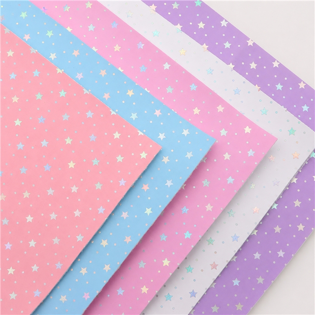 synthetic leather laser silver hot stamping star faux leather 