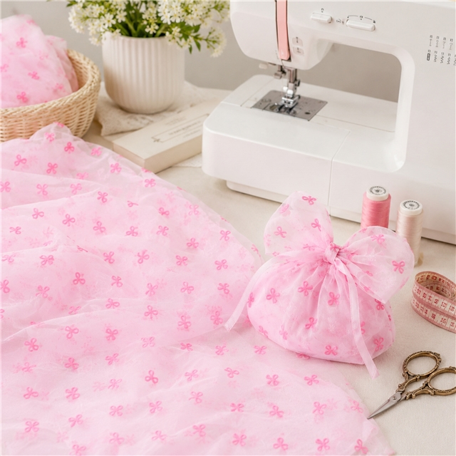 90% polyamide and 10% spandex 4 way velvet bow mesh fabric