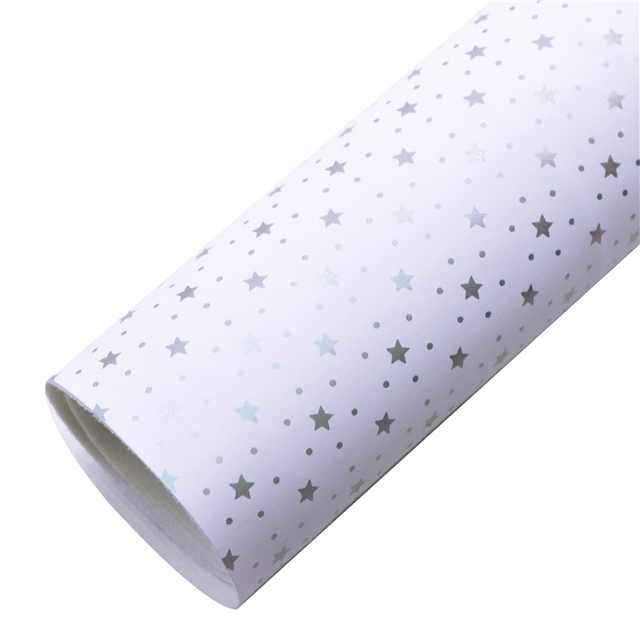 synthetic leather laser silver hot stamping star faux leather 