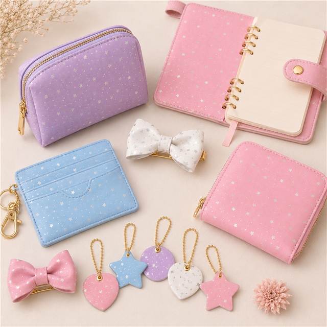 synthetic leather laser silver hot stamping star faux leather 