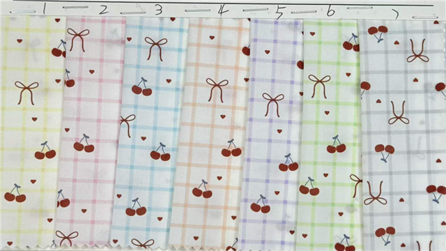 plaid bow cherry printed polyester fabric