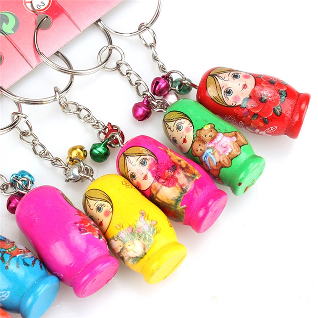 wooden mixed wooden russian nesting doll keychain pendant