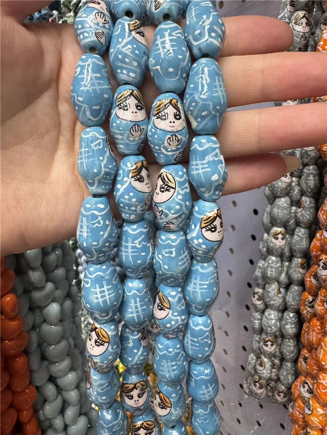 ceramics hand drawn Russian nesting doll ceramic beads