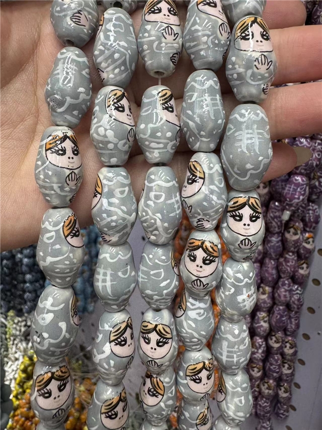 ceramics hand drawn Russian nesting doll ceramic beads