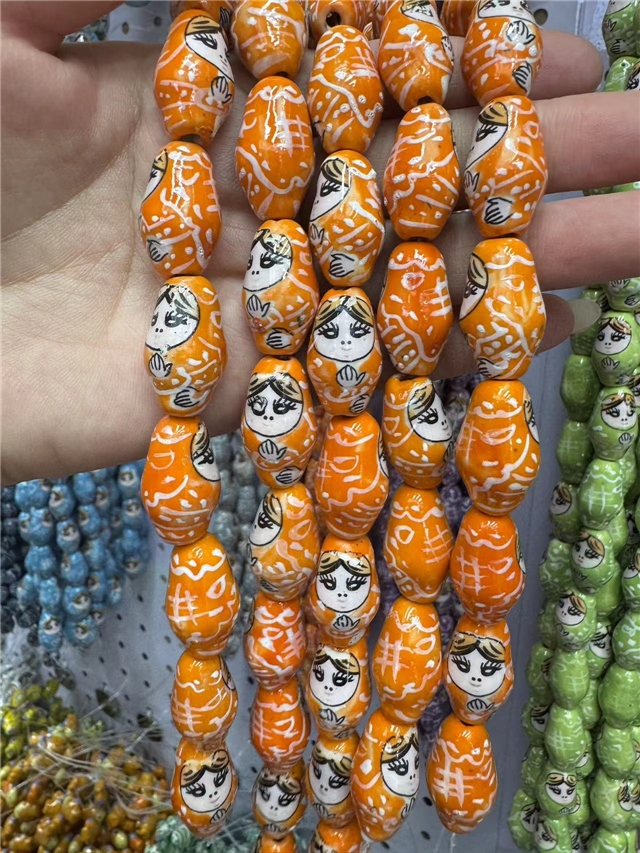ceramics hand drawn Russian nesting doll ceramic beads