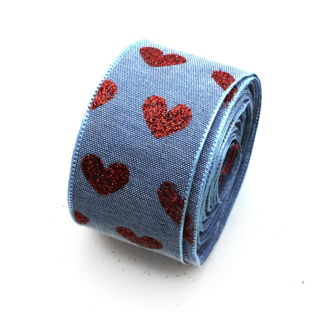 glitter heart denim embossing edge pressing ribbon