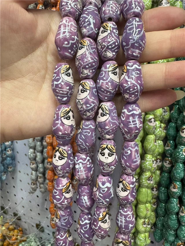 ceramics hand drawn Russian nesting doll ceramic beads