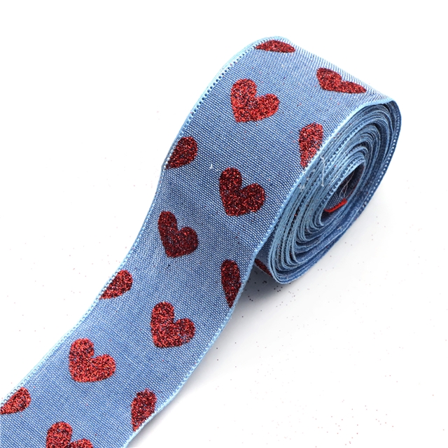 glitter heart denim embossing edge pressing ribbon