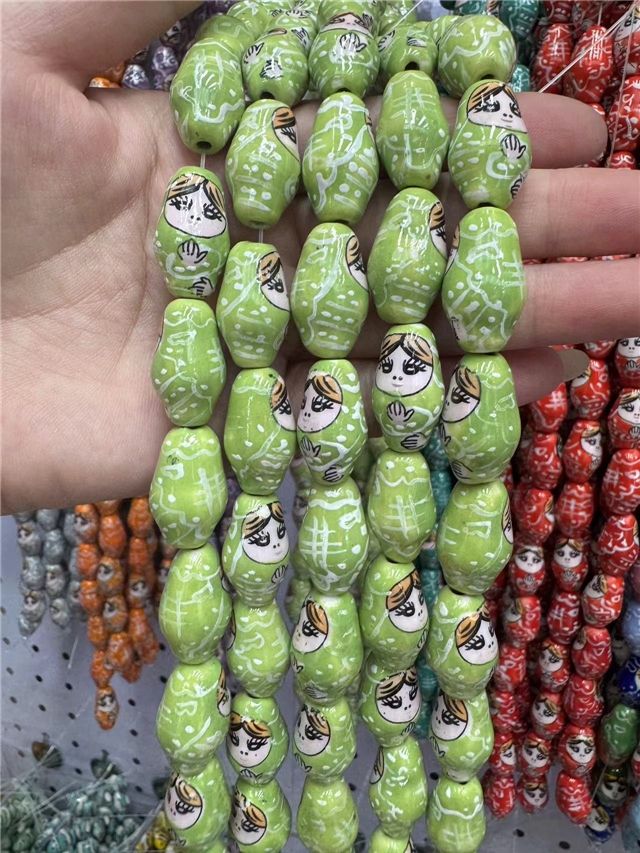 ceramics hand drawn Russian nesting doll ceramic beads