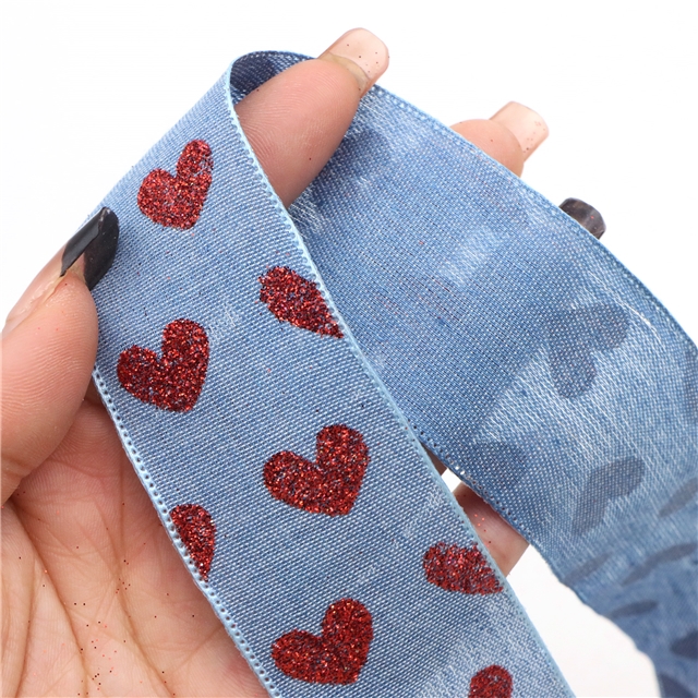 glitter heart denim embossing edge pressing ribbon