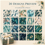 peacock pattern series polyester cotton sliced fabric set (40 pcs/set,20 styles,each style 2 pcs,each size:12.7*12cm)