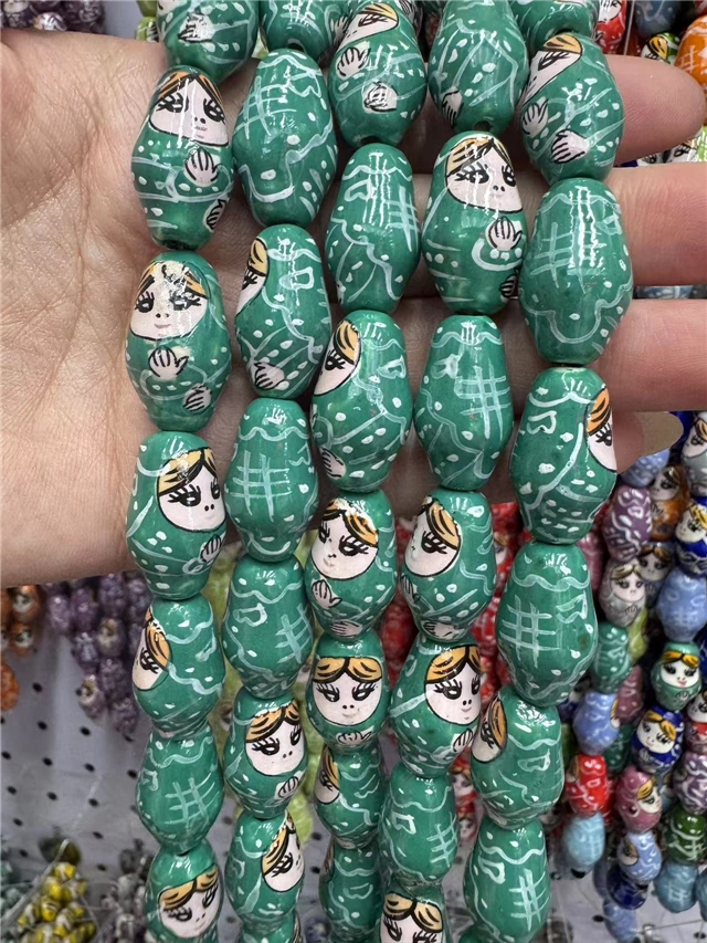 ceramics hand drawn Russian nesting doll ceramic beads