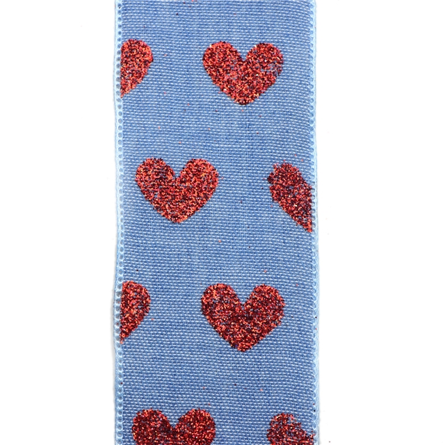 glitter heart denim embossing edge pressing ribbon