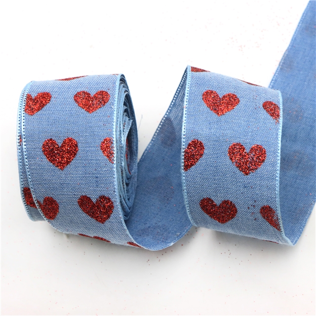 glitter heart denim embossing edge pressing ribbon