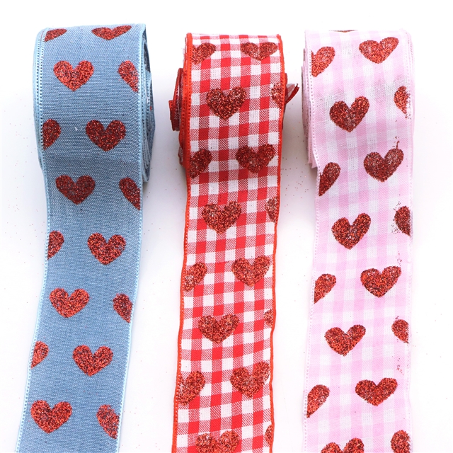 glitter heart denim embossing edge pressing ribbon