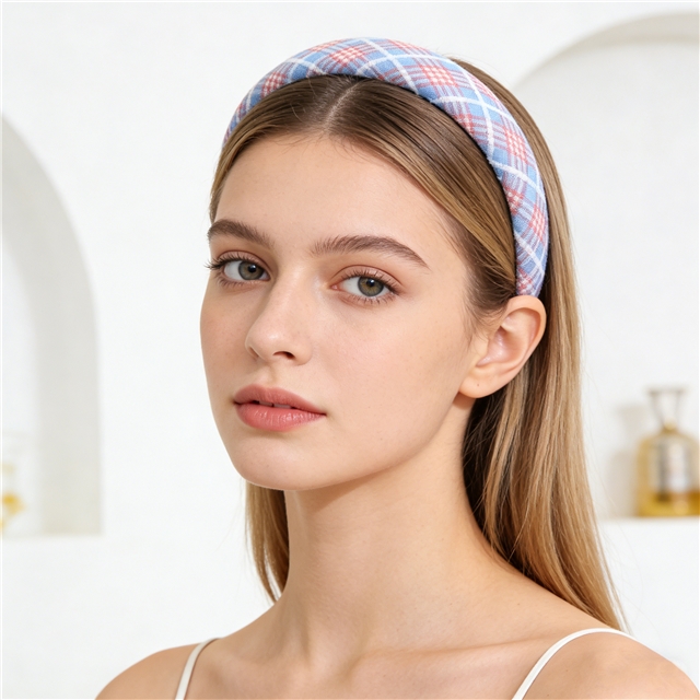 velvet checkered high cranial hairband