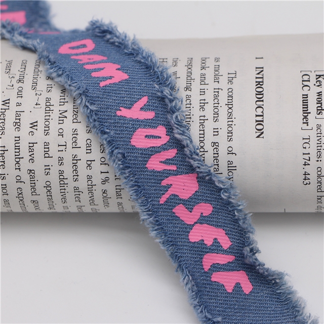 single sided letter denim fabric burrs ribbon(1.7 yards/roll)
