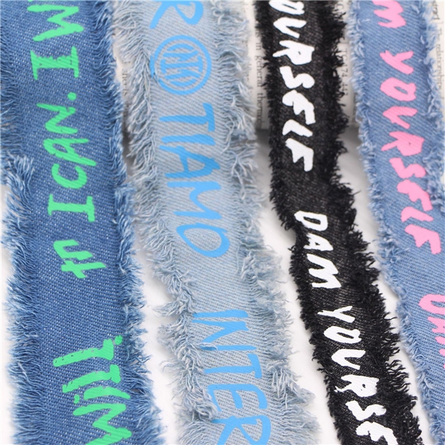 single sided letter denim fabric burrs ribbon(1.7 yards/roll)