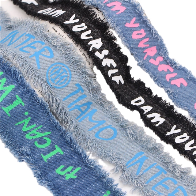single sided letter denim fabric burrs ribbon(1.7 yards/roll)