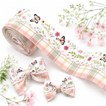 32mm butterfly grid satin center moon ribbon（5yard/roll）