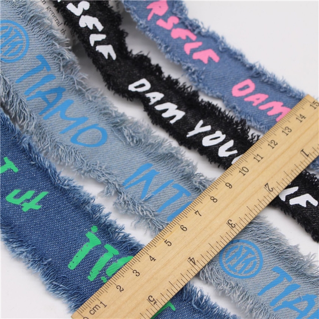 single sided letter denim fabric burrs ribbon(1.7 yards/roll)