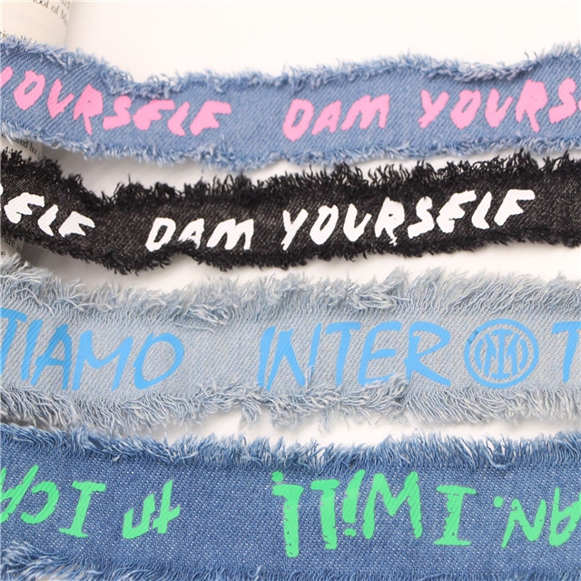 single sided letter denim fabric burrs ribbon(1.7 yards/roll)