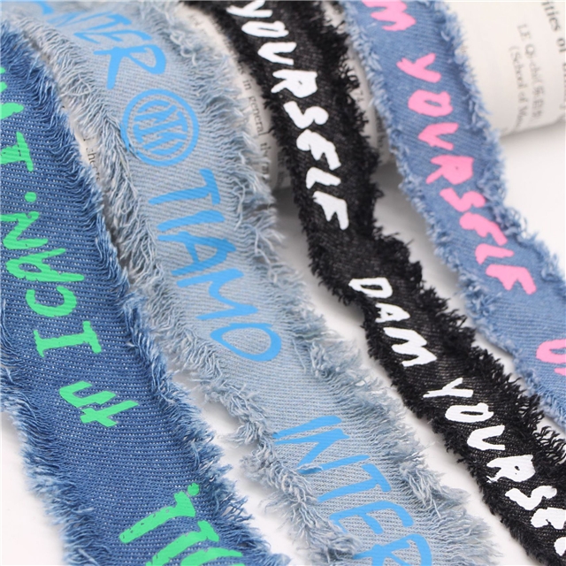 single sided letter denim fabric burrs ribbon(1.7 yards/roll)