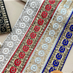 4cm ethnic style sequin gold strand embroidery lace