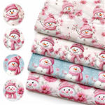 pink snowman series polyester cotton fabric set (4 pcs/set)
