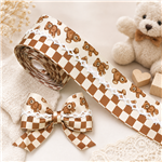 32mm grid bear satin center moon ribbon（5yard/roll）