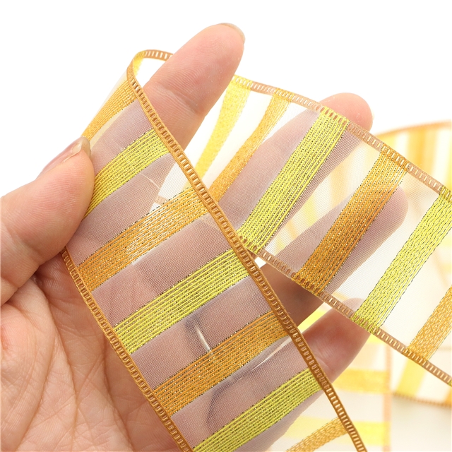 gold and silver wire colorful striped organza ribbon