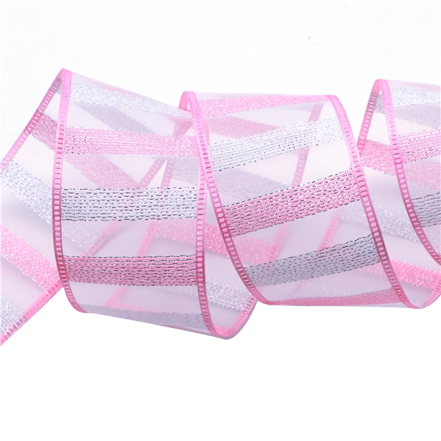 gold and silver wire colorful striped organza ribbon