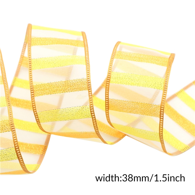 gold and silver wire colorful striped organza ribbon