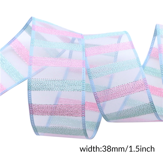 gold and silver wire colorful striped organza ribbon