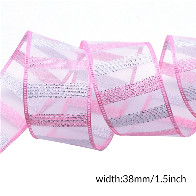 gold and silver wire colorful striped organza ribbon