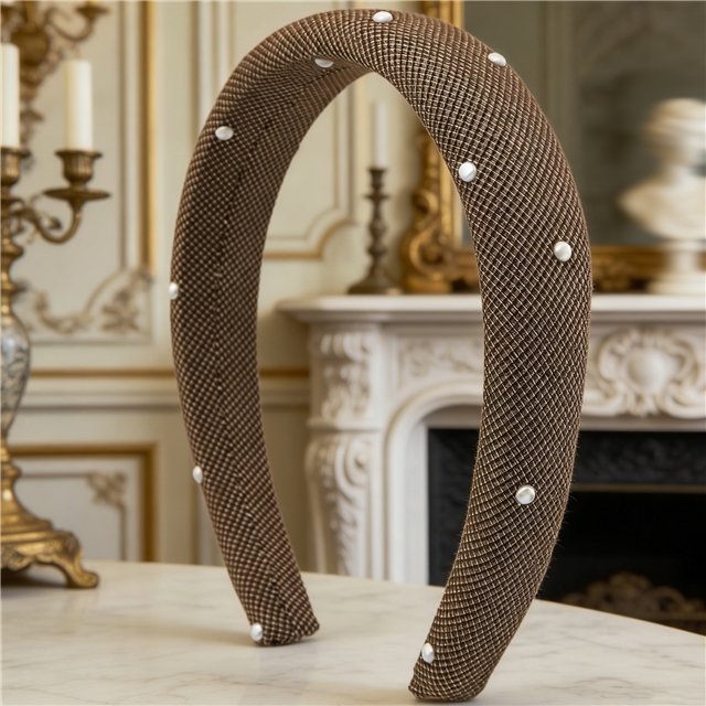 paste semi-circular bead checkered high cranial hairband