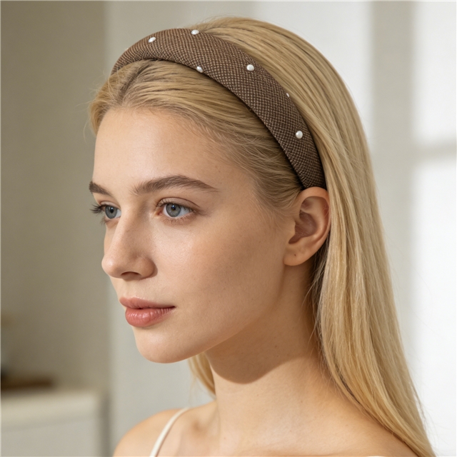 paste semi-circular bead checkered high cranial hairband