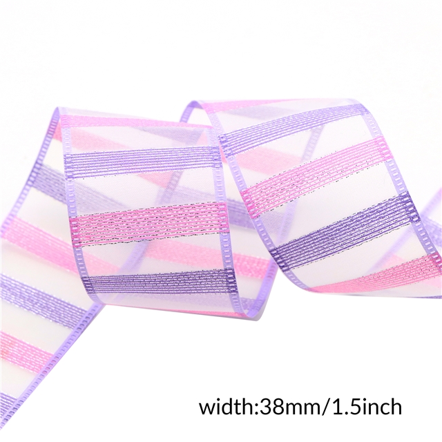 gold and silver wire colorful striped organza ribbon