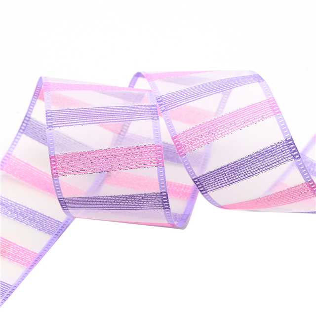 gold and silver wire colorful striped organza ribbon